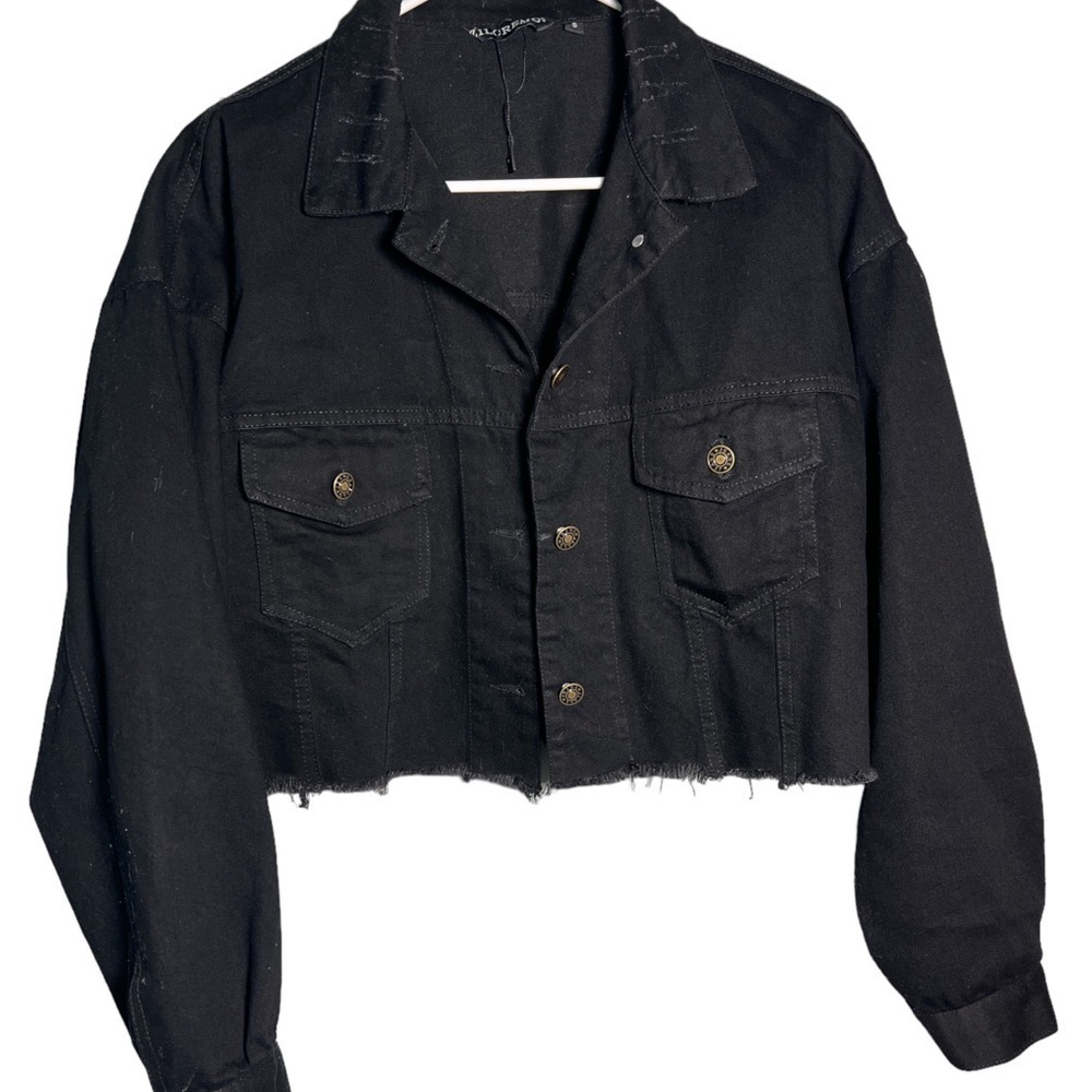 Crop black distressed jean jacket‍‍‍‍‍‍‍‍‍‍‍‍‍‍‍‍‍‍‍‍‍‍‍‍‍‍‍‍‍‍‍‍‍‍